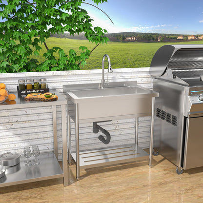 Stainless Steel Freestanding Utility Sink With Pull Out Faucet, Large Single Bowl - Brushed Nickel Daily Nest