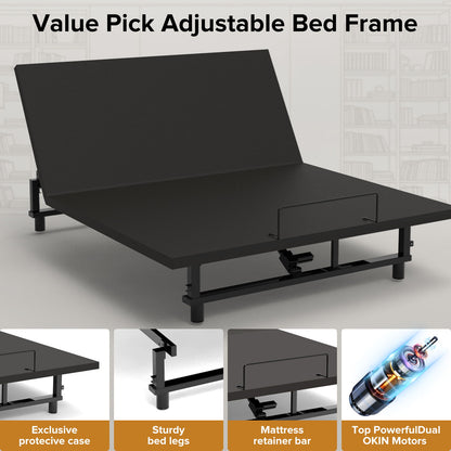 Adjustable Bed Base Frame With Wireless Remote, 4 USB Ports, Under Bed Nightlights, Zero Gravity Daily Nest