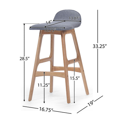 Mid Century Modern Upholstered Low Back Barstools (Set of 2) - Gray / Natural Oak Noble House