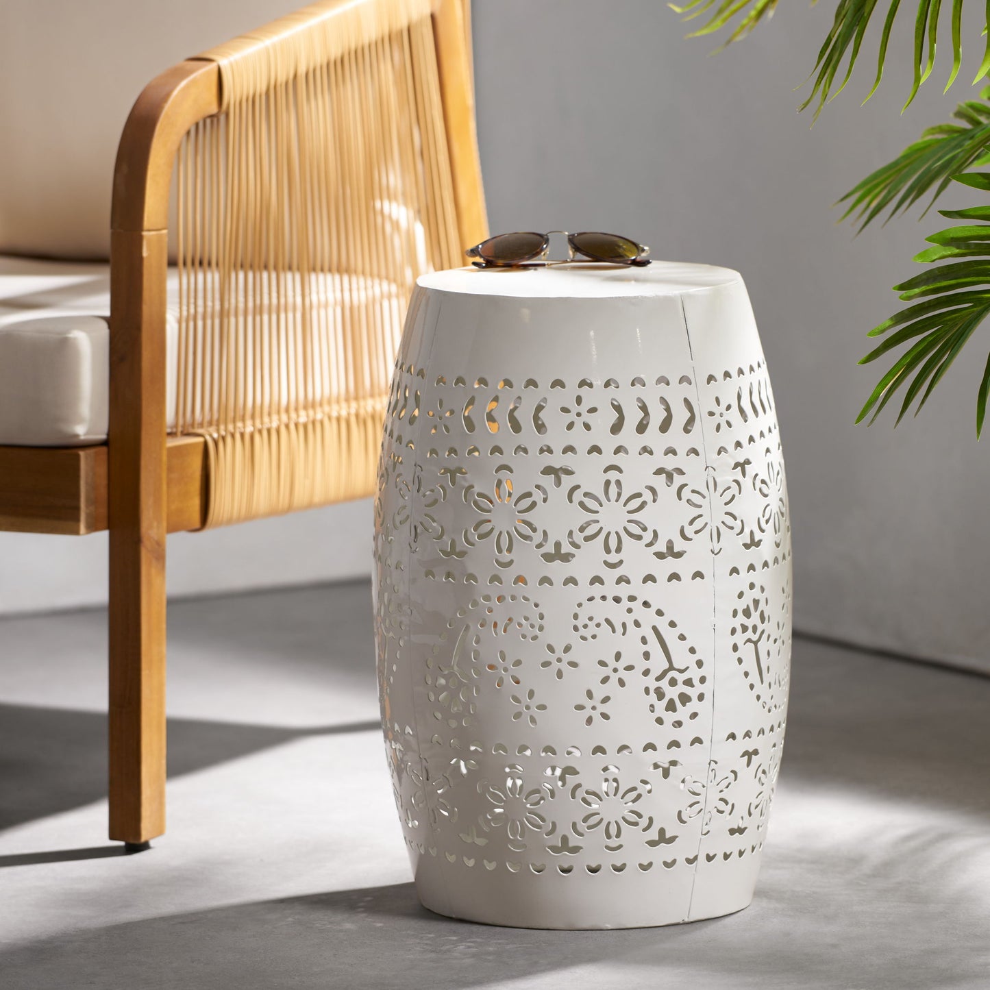 Transitional Ruby - Side Table With Lace Cut Design - White Noble House
