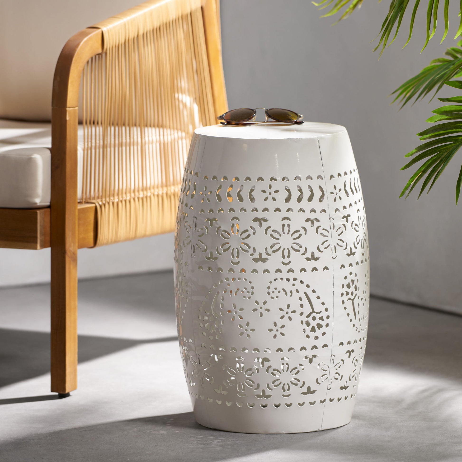Transitional Ruby - Side Table With Lace Cut Design - White Noble House