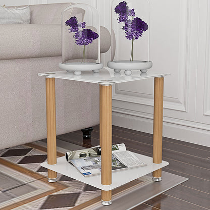 2 Piece Side Table, 2 Tier Space End Table, Modern Night Stand, Sofa Table, Side Table With Storage Shelve - White / Oak