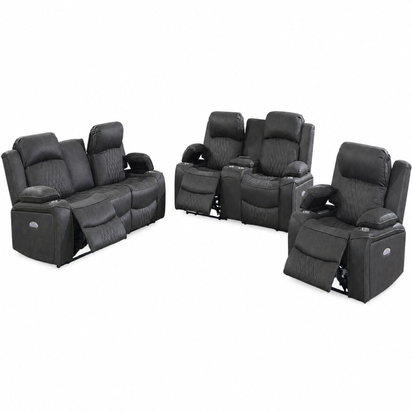 Power Motion Living Room Set With USB Port, Adjustable Headrest, Cup Holder Home Essentials