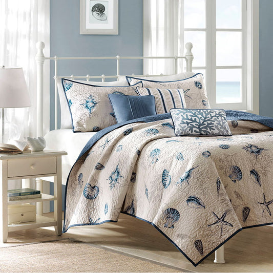 Bayside - King Reversible Coverlet Set - Blue Madison Park