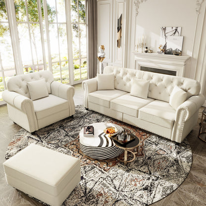 Upholstered Sofa Set With Nailhead Trim And Rolled Armrests, Includes Pillows Home Essentials