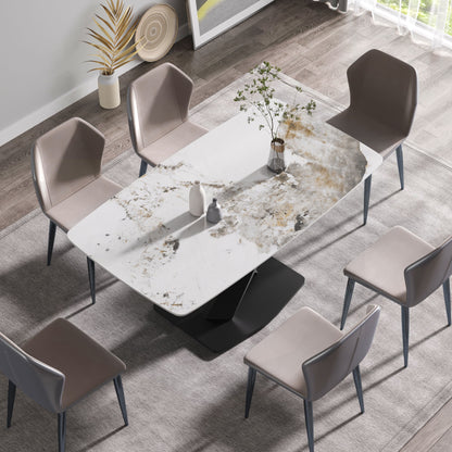 Modern Artificial Stone Pandora White Curved Metal Leg Dining Table, 6 People - Antique White Home Essentials