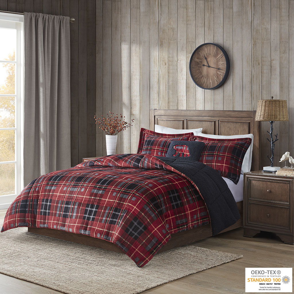 Alton - King Down Alternative Comforter Set - Red Plaid