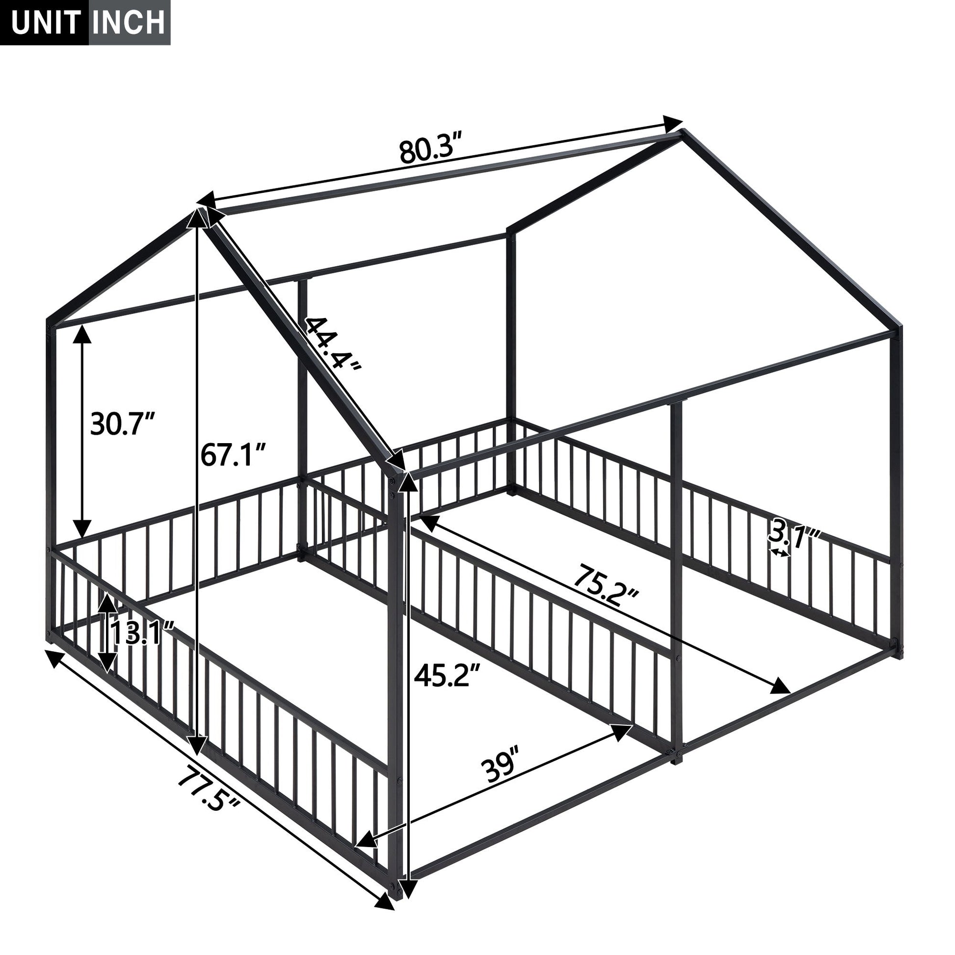 House Platform Beds, 2 Shared Beds, Metal Frame With Guardrails Hearth and Haven