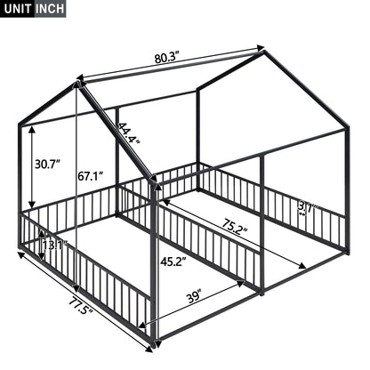 House Platform Beds, 2 Shared Beds, Metal Frame With Guardrails Hearth and Haven