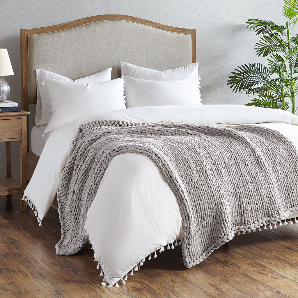 Chunky Double Knit Handmade Throw - Gray