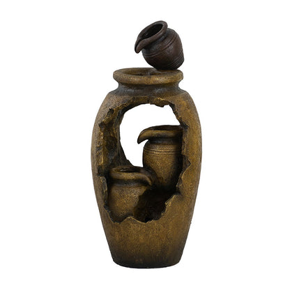 Traditional Rustic Decorative 3 Tier Water Fountain With Pot Design, With Light And Pump, For Indoor And Outdoor - Brown Daily Nest