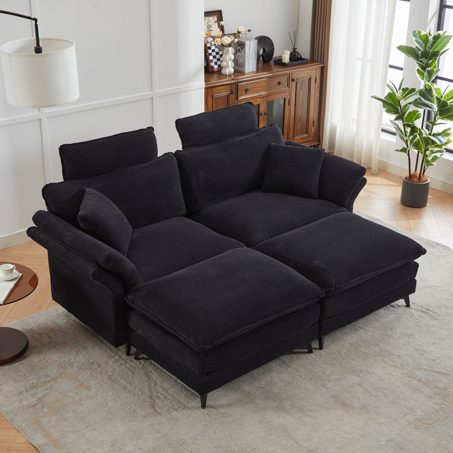 Modern Corduroy Deep Seat Sectional Sofa With Ottoman Home Essentials