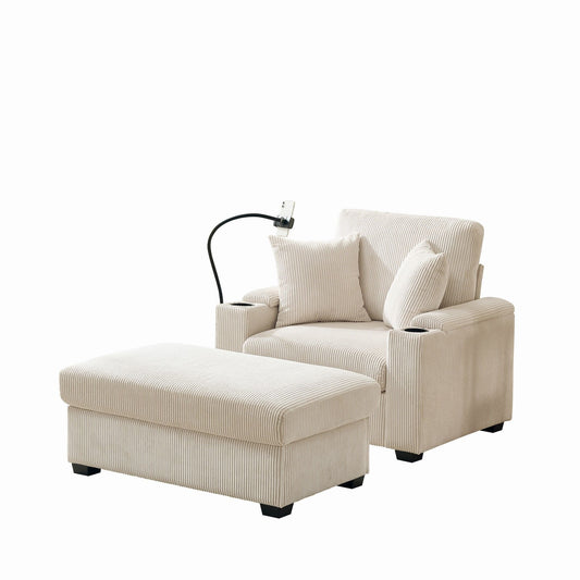 Oversized Chaise Lounge Chair With Ottoman And Storage Home Essentials