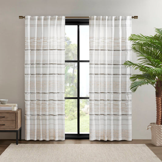 Nea - Printed Window Panel With Tassel Trim And Lining - Off White / Gray INK+IVY
