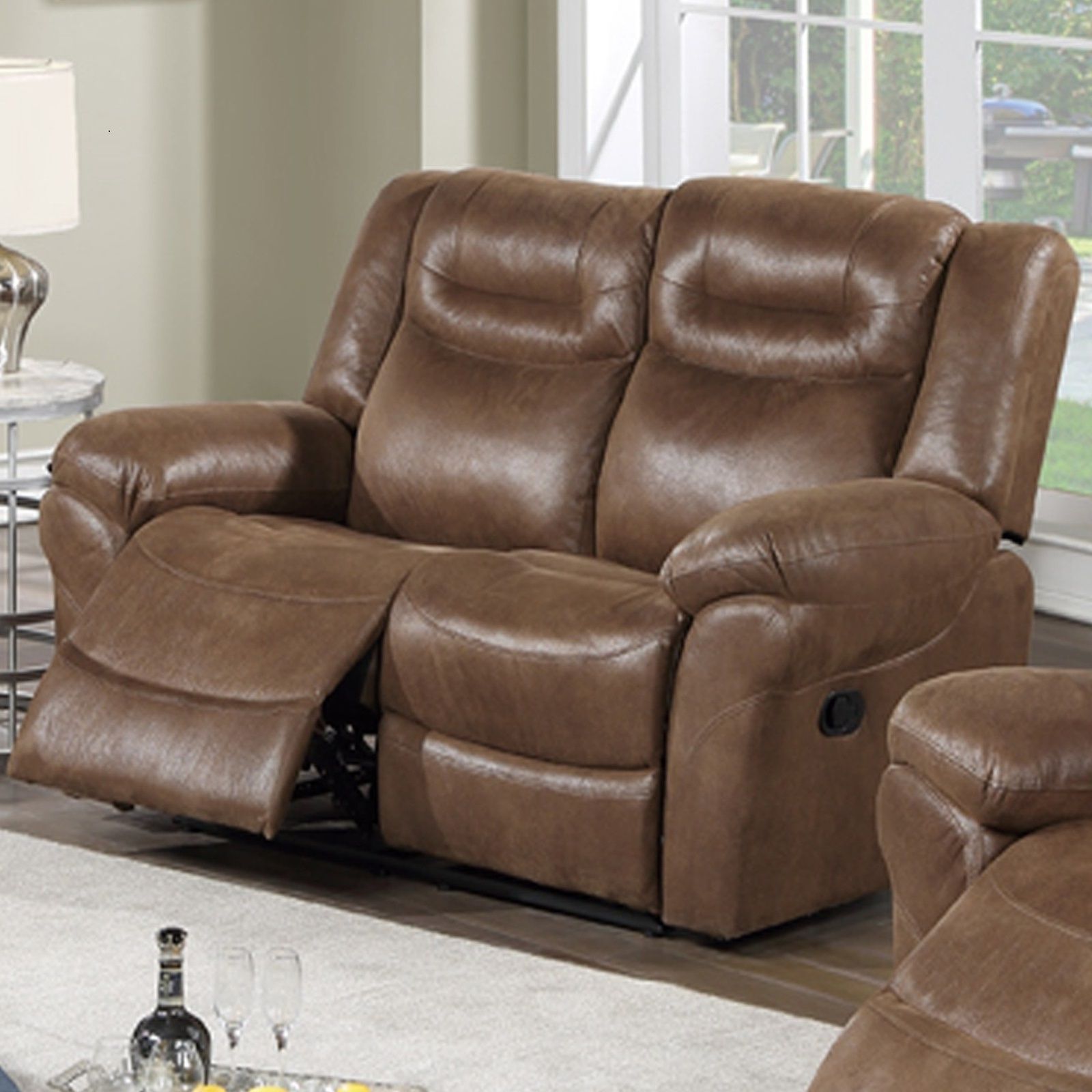 1 Piece Power Reclining Loveseat With USB Port, Fully Upholstered Pillow Arms And Headrest - Brown Home Essentials