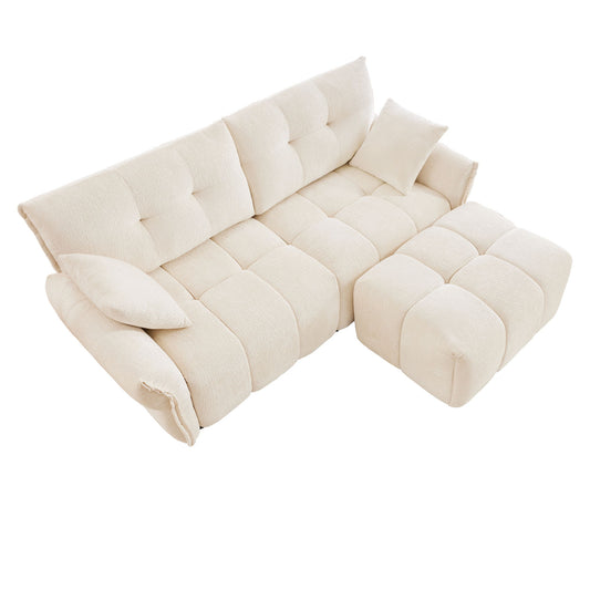 Sofa Set With Ottoman And Pillows, Textured, High Resilience Cushions Home Essentials
