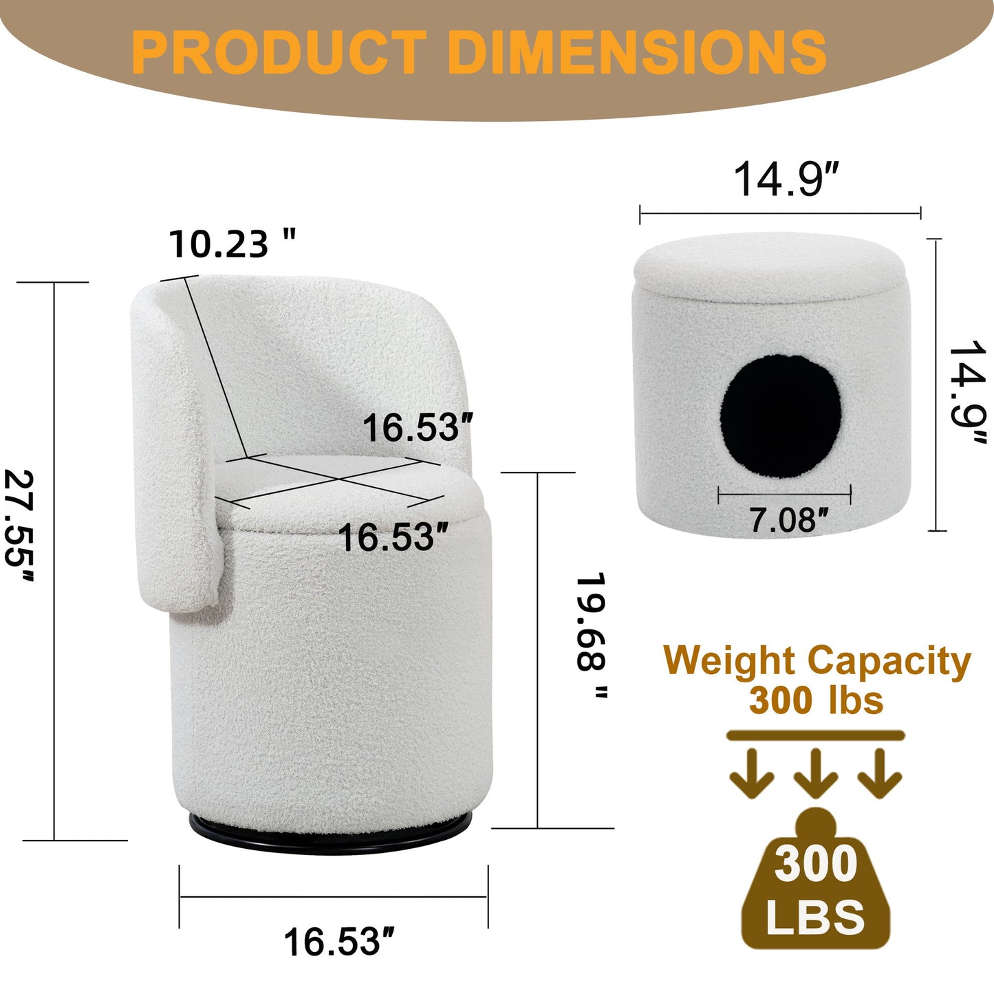 Barrel Chair & Built In Storage, 360° Swivel - Beige Home Essentials