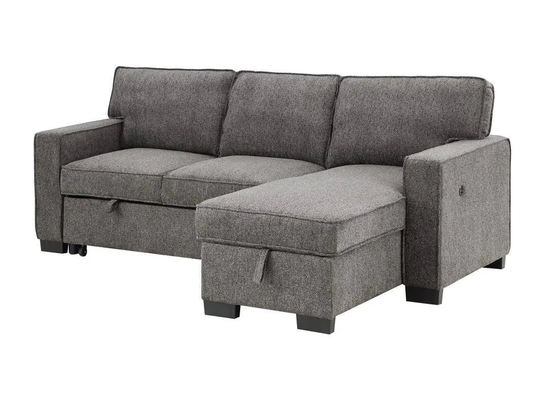 Estelle - Fabric Reversible Sleeper Sectional With Storage Chaise Drop-Down Table 2 Cup Holders And 2 USB Ports Lilola Home