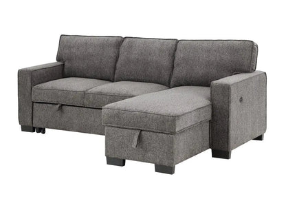 Estelle - Fabric Reversible Sleeper Sectional With Storage Chaise Drop-Down Table 2 Cup Holders And 2 USB Ports Lilola Home