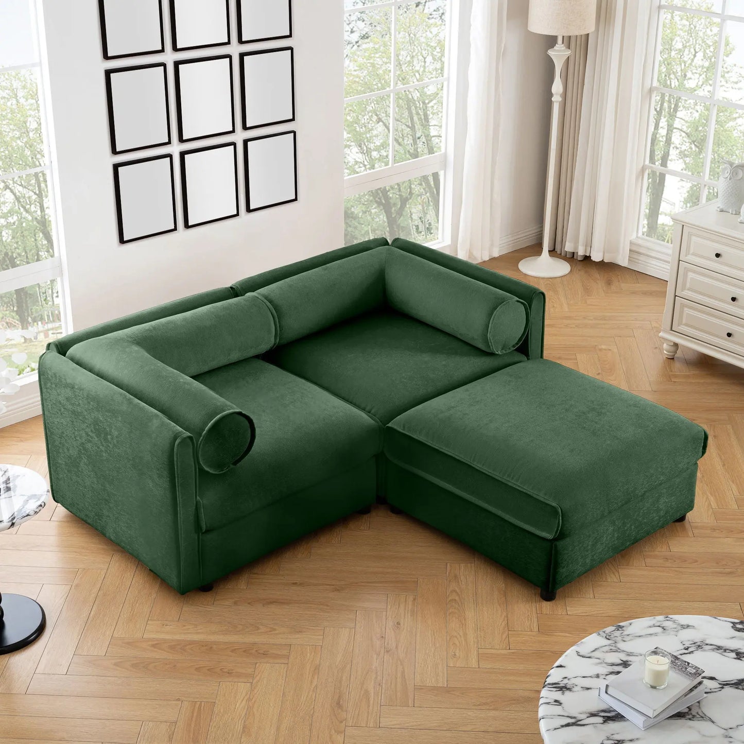 Contemporary Elegant White Chenille Sofa With Storage And Ottoman Home Essentials