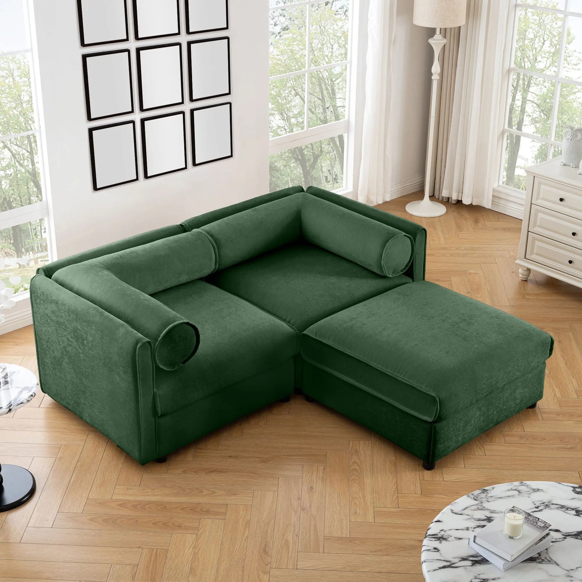 Contemporary Elegant White Chenille Sofa With Storage And Ottoman Home Essentials