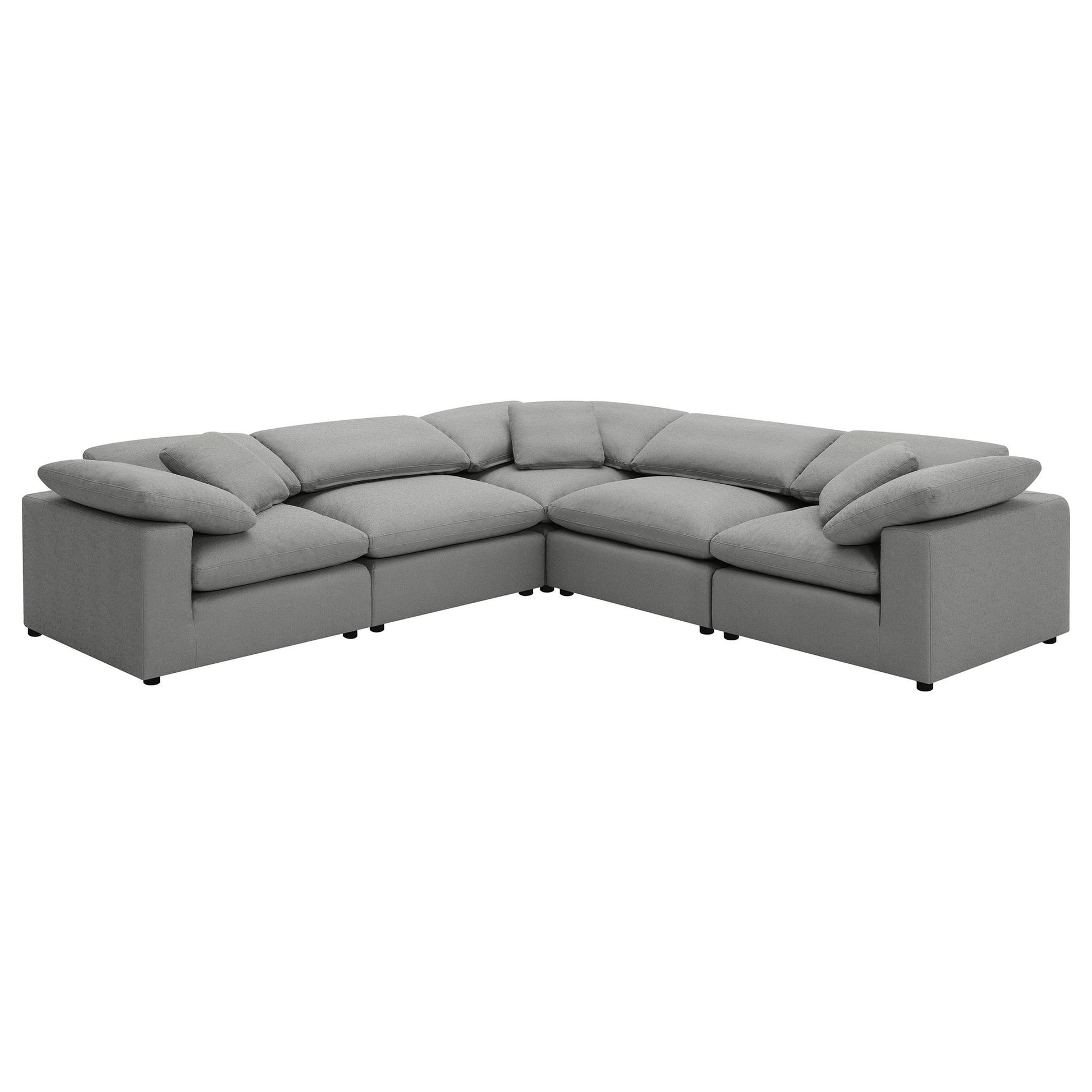 Segoura - 5 Piece Upholstered Modular Sectional With Reclined Back Pillows - Gray Furniture Max