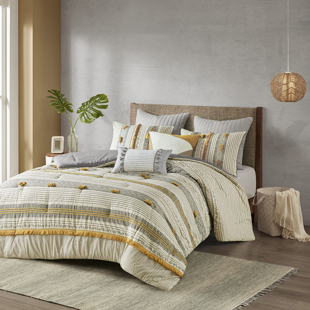 Cody - King 3 Piece Comforter Set - Gray / Yellow INK+IVY