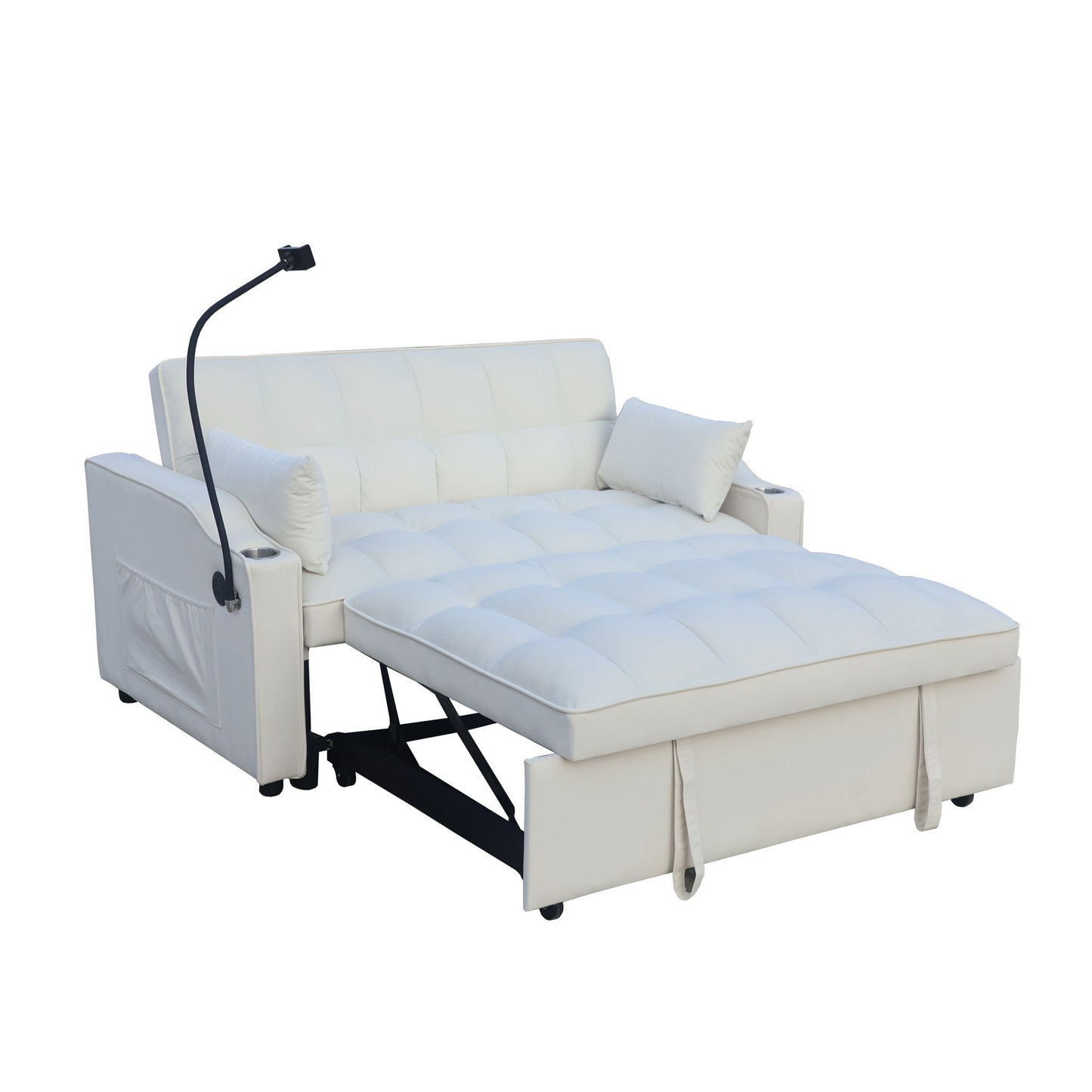 Modern Velvet Loveseat Futon Sofa With Pullout Bed, Adjustable Reclining Backrest, Toss Pillows Home Essentials