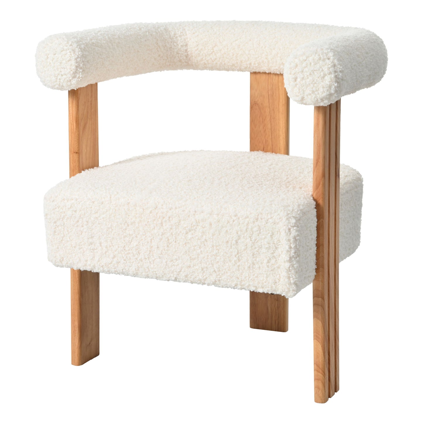 Mid-Century Modern Barrel Accent Chair, Upholstered Kitchen & Dining Room Chairs With Arms, Teddy Velvet Boucle Accent Chairs Side Chairs For Kitchen Living Room Bedroom - White Noble House