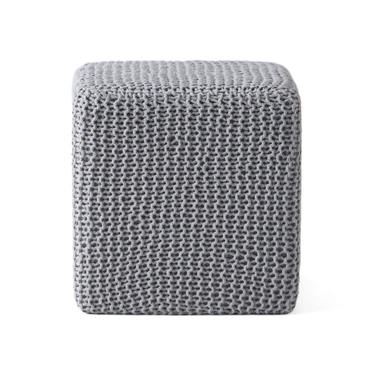 Chabani - Indoor Modern Knitted Fabric Cube Pouf Ottoman - Light Gray Noble House
