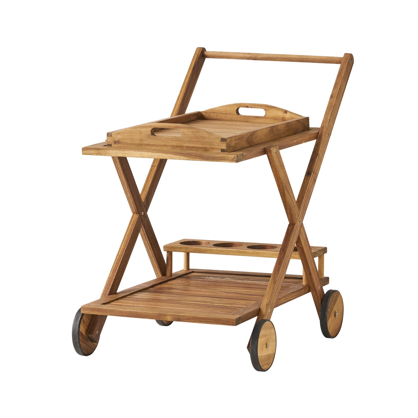 Riviera Bar Cart Stained Mobile With Wheels For Entertaining - Natural Stained Noble House