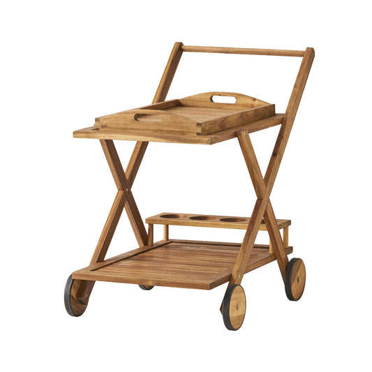 Riviera Bar Cart Stained Mobile With Wheels For Entertaining - Natural Stained Noble House