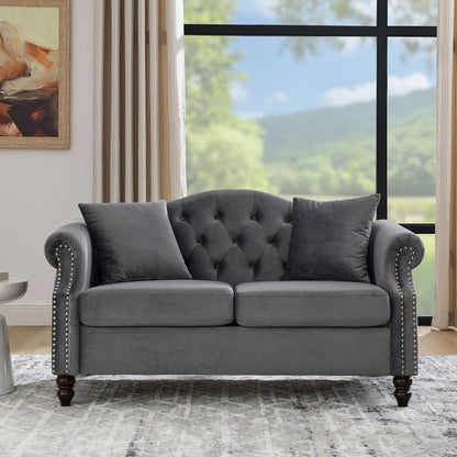 2 Seater Chesterfield Sofa With Rolled Arms And Nailhead Trim For Living Room Home Essentials