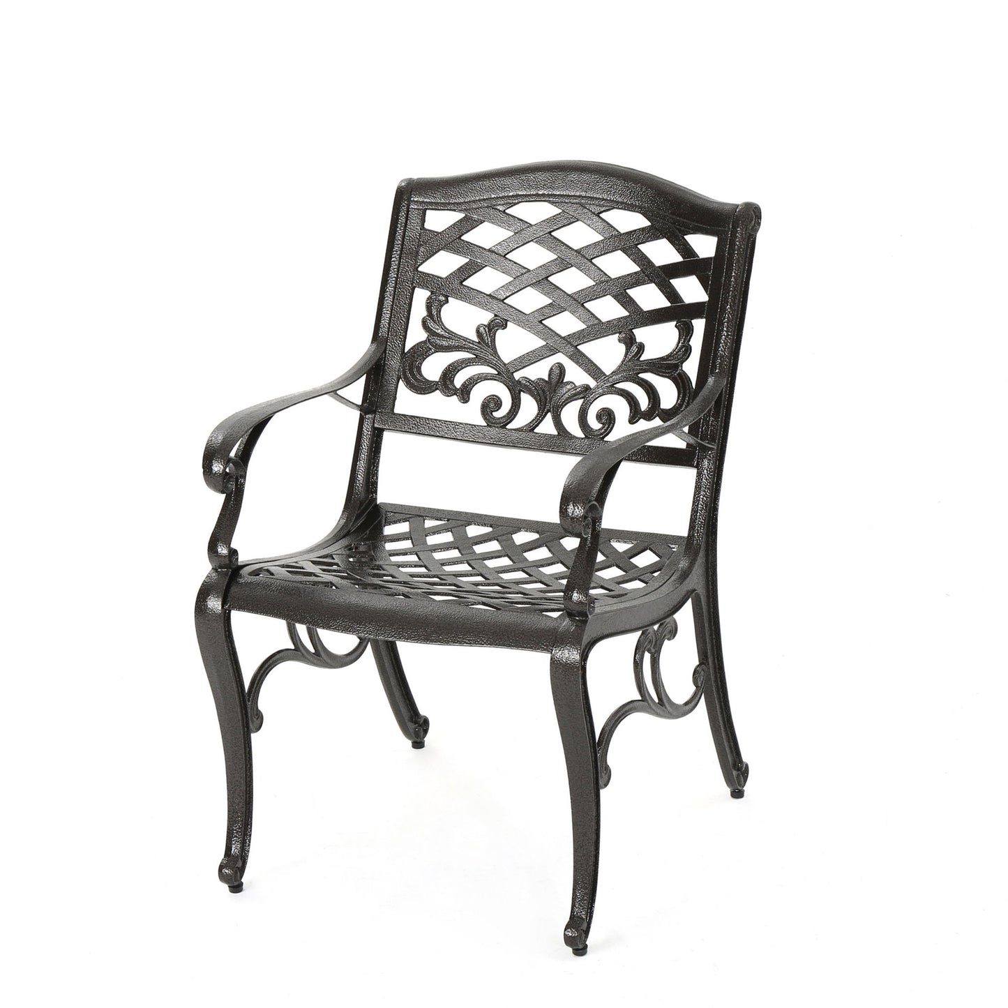 Luminea - Outdoor Aluminum Dining Chair With Scroll Design, Lattice Pattern And Cabriole Legs - Bronze Noble House