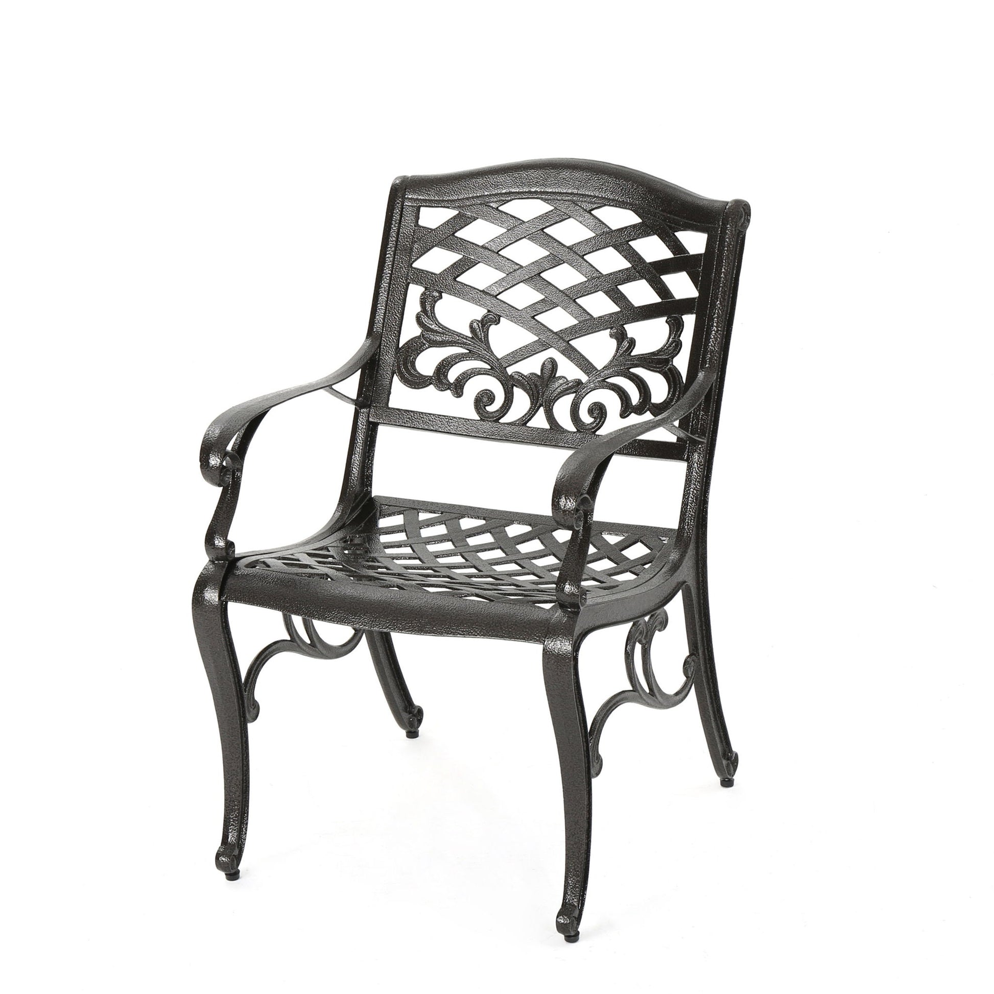 Luminea - Outdoor Aluminum Dining Chair With Scroll Design, Lattice Pattern And Cabriole Legs - Bronze Noble House