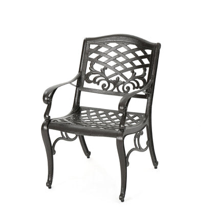 Luminea - Outdoor Aluminum Dining Chair With Scroll Design, Lattice Pattern And Cabriole Legs - Bronze Noble House