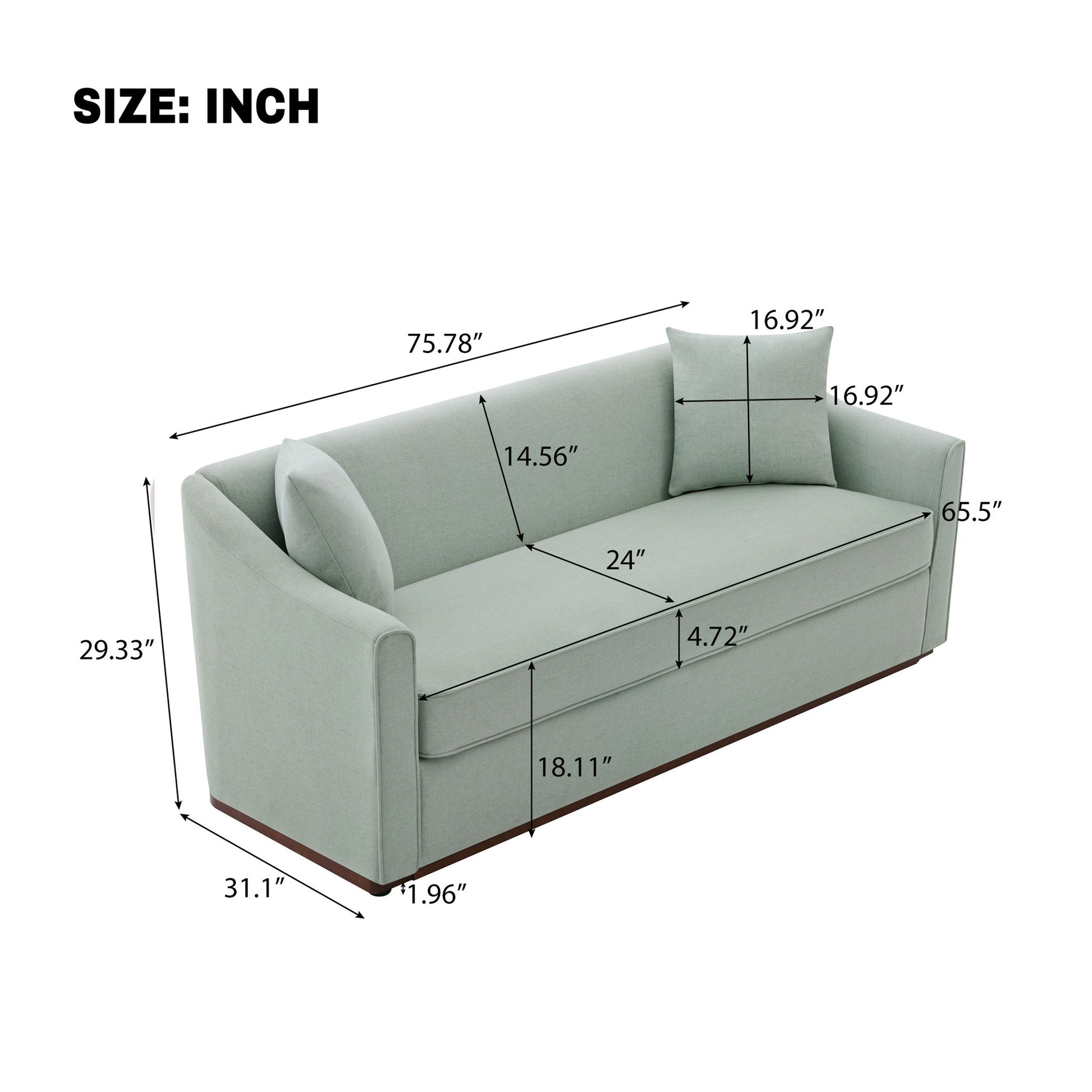3 Seater Sofa With Wrap Around Armrests And Throw Pillows Noble House