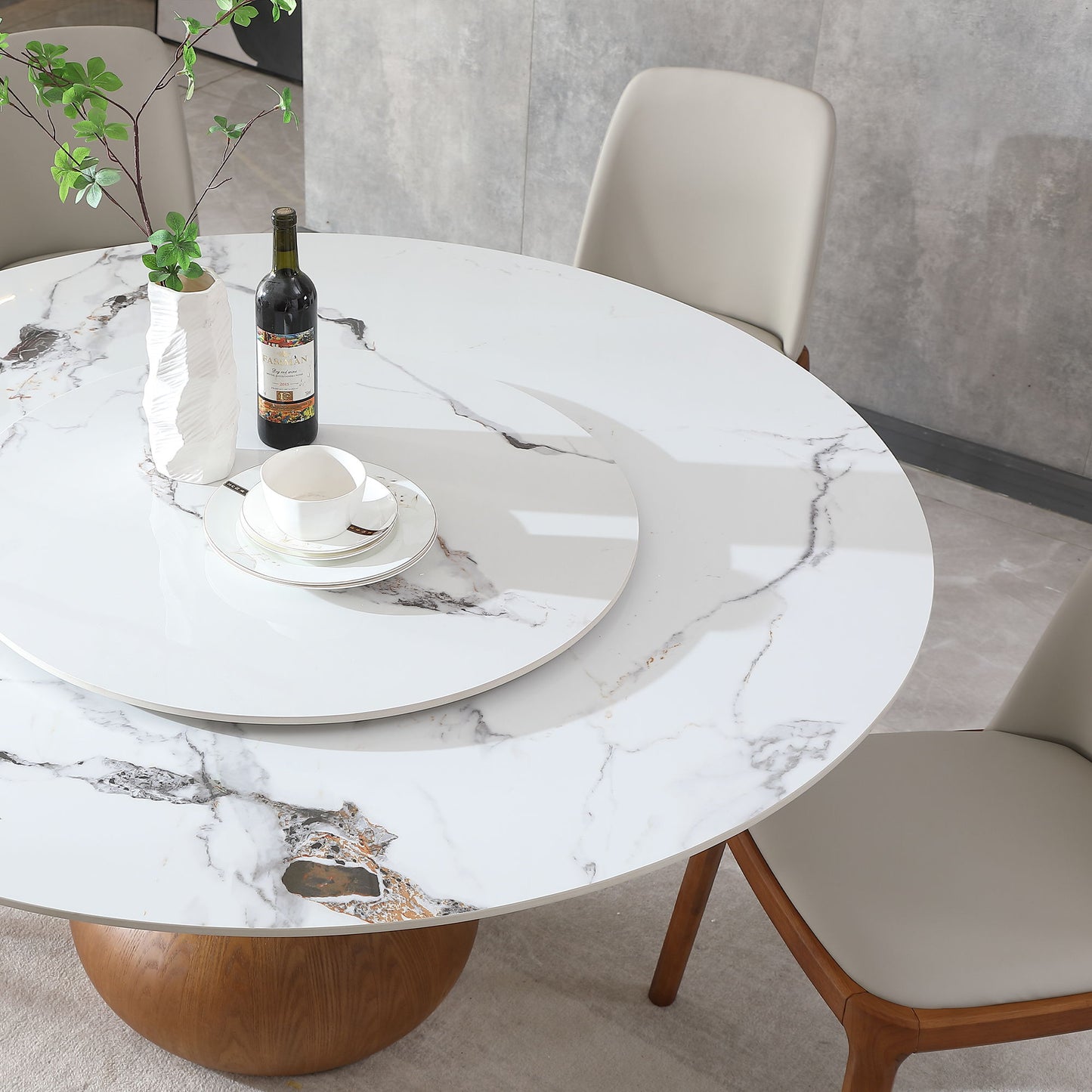 Round Modern Marble Dining Table (Table Only) - Walnut / White Home Essentials
