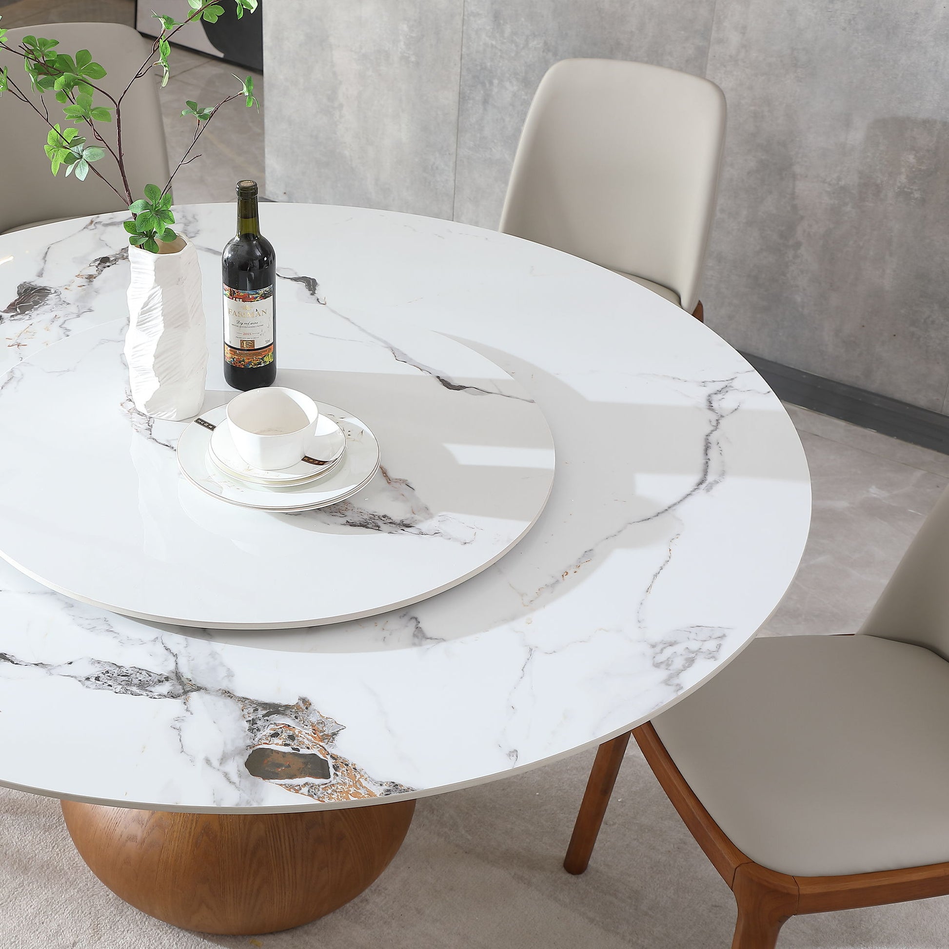 Round Modern Marble Dining Table (Table Only) - Walnut / White Home Essentials