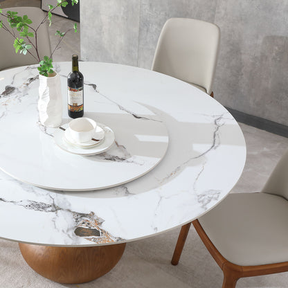 Round Modern Marble Dining Table (Table Only) - Walnut / White Home Essentials