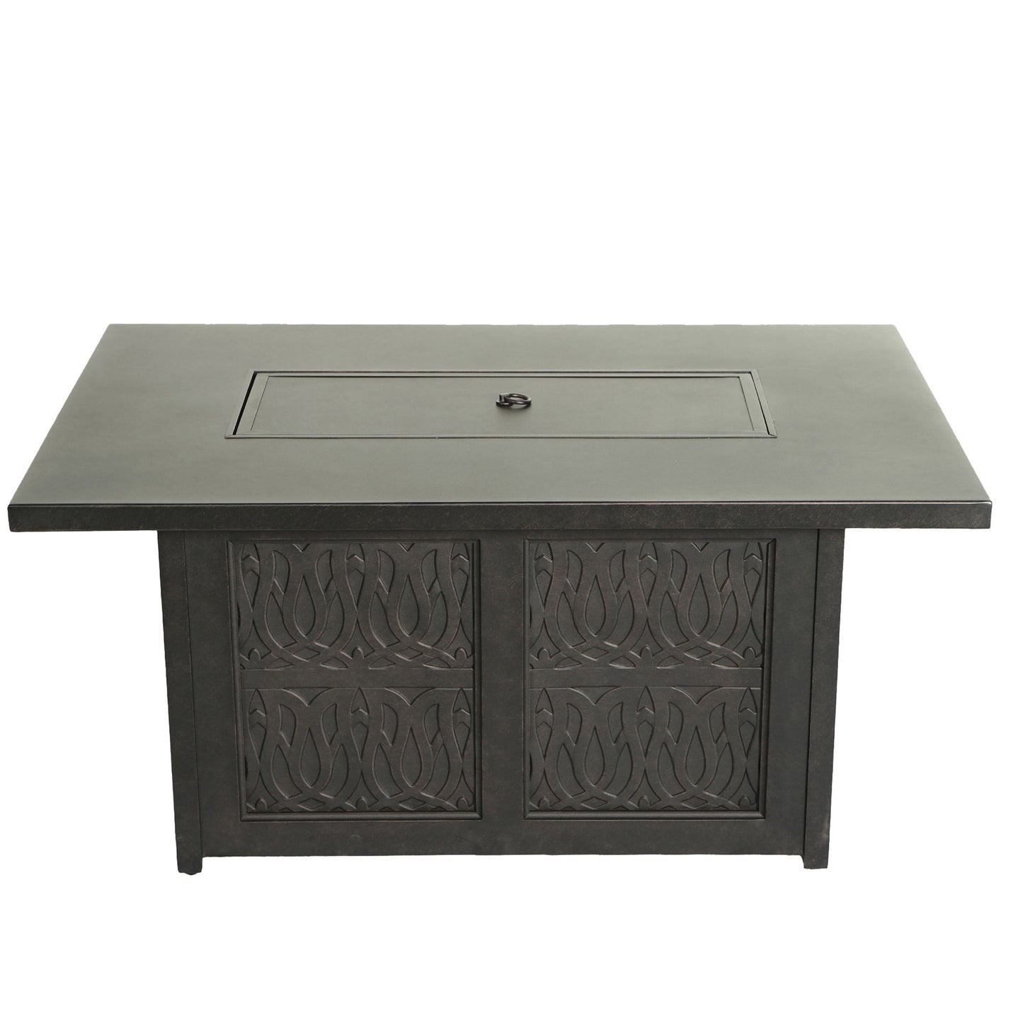 Aluminum Rectangle Fire Table With Fire Glass And Cover - Antique Bronze Home Essentials