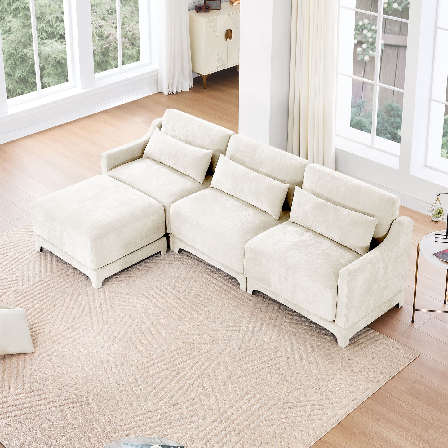 Stylish Sofa With Ottoman And Lumbar Pillows, Ergonomic Design Home Essentials