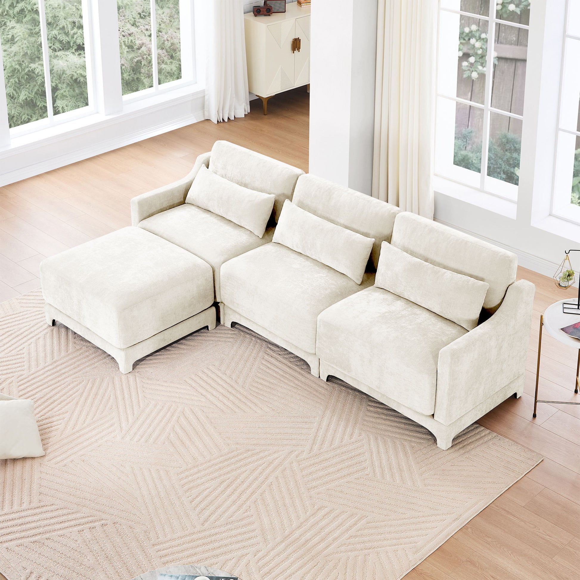 Stylish Sofa With Ottoman And Lumbar Pillows, Ergonomic Design Home Essentials