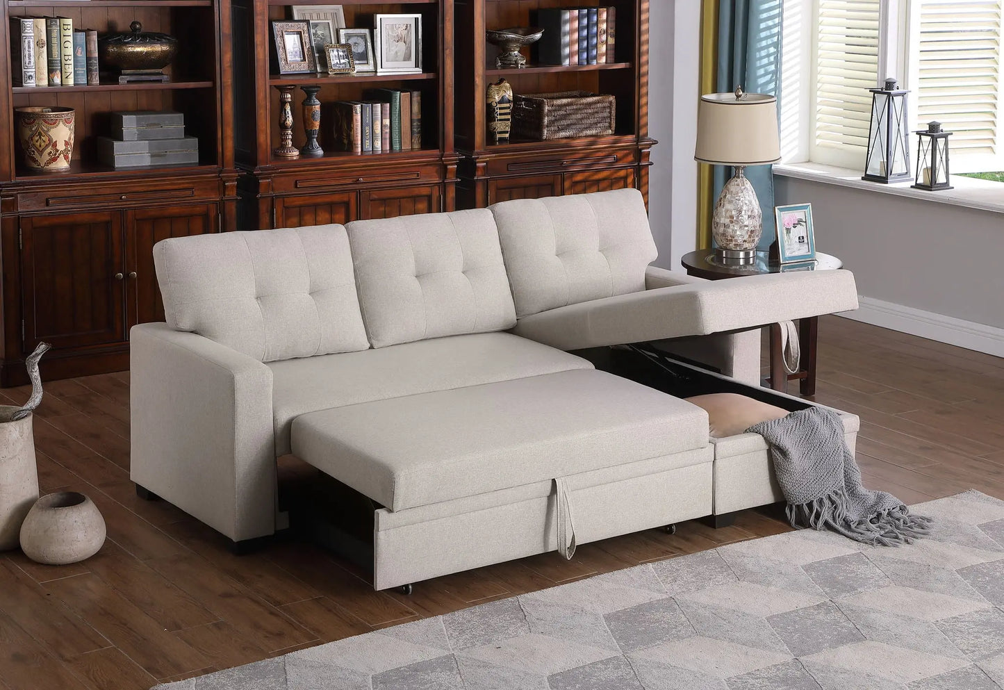Upholstered Pull Out Sectional Sofa With Chaise Urban Retreats
