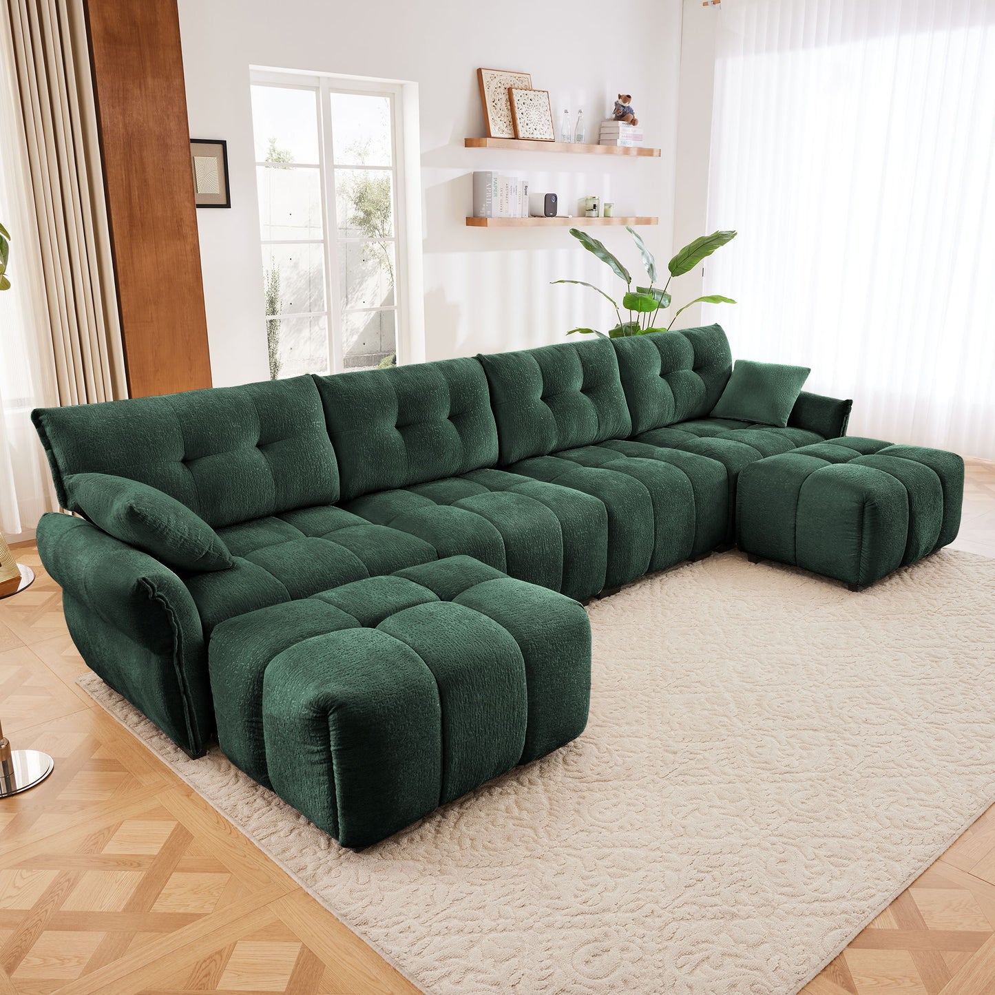 Sofa Set With Ottoman And Pillows, Textured, High Resilience Cushions Home Essentials
