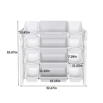 Multi Functional Kids Toy Storage Organizer Cabinet With Hdpe Shelf And 12 Bins - Gray White Home Essentials