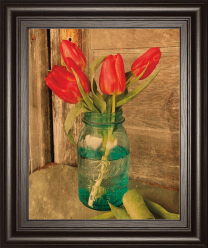 Country Tulips By Anthony Smith - Framed Print Wall Art - Red