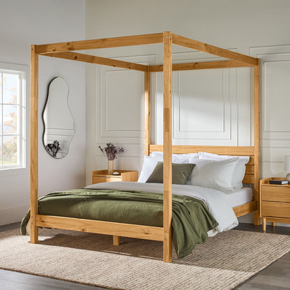 Queen Canopy Bed Frame Modern Minimalist Boho - Natural Pine Walker Edison