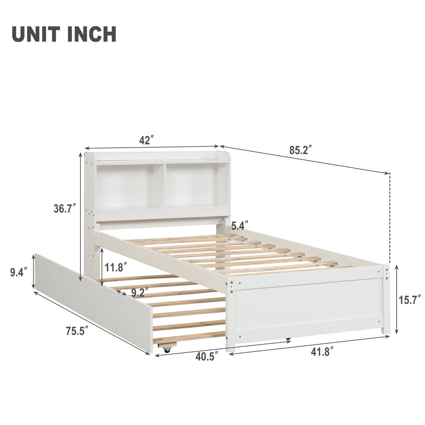 Twin Bed With Trundle, Bookcase