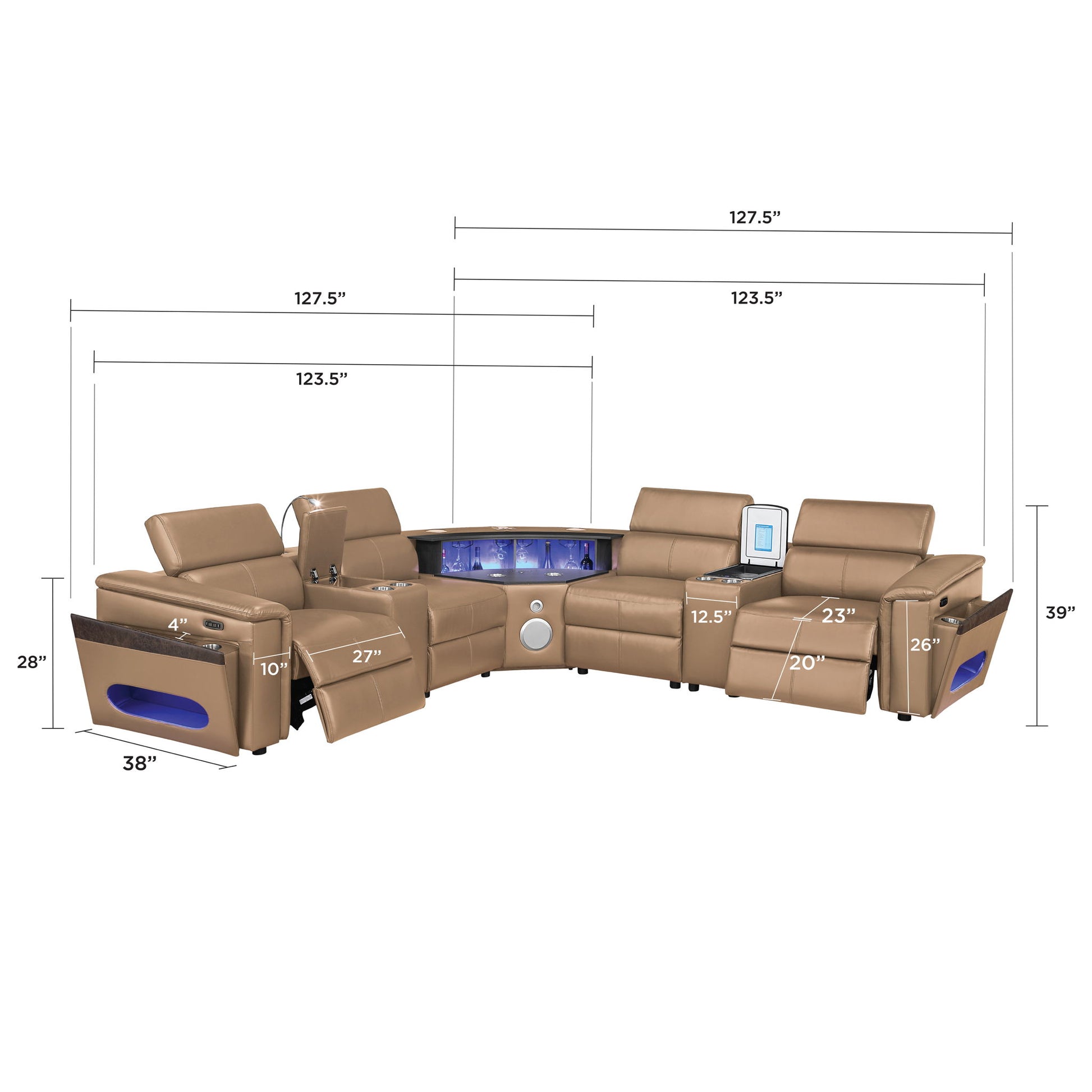 Nova - Sectional With Bluetooth Speaker, LED And Lifting Wine Cabinet Matrix Furniture Group
